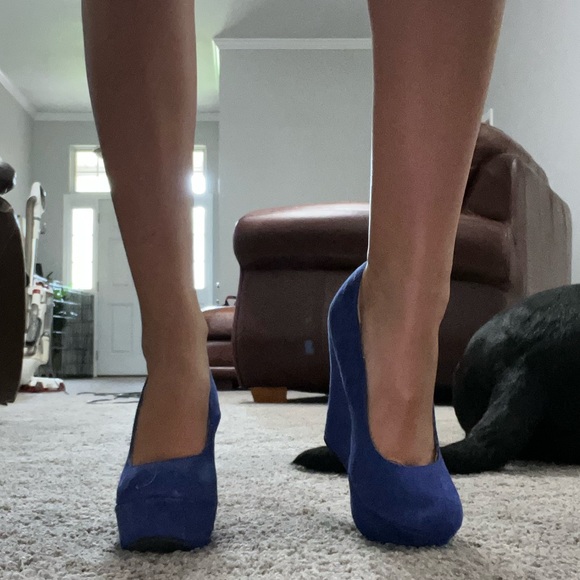 Blue Suede Wedges - Picture 3 of 9